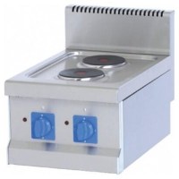 Paslanmaz çelik konstrüksiyonlu, iki adet pik döküm plate ısıtıcılı, kademeli şalter kontrollü set üstü sanayi tipi elektrikli ocak.